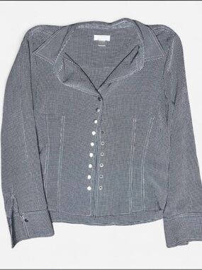 Button-Front Checkered Blouse in Black and White